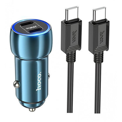 Car Charger | 20W | 2 PD | C to C Cable (1m) — Hoco Z48 — Sapphire Blue