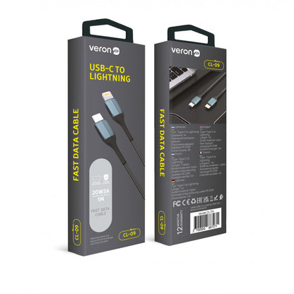 Кабель USB C to Lightning 20W (1m) - Veron CL09 Nylon - Black