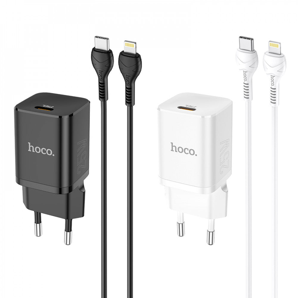 Home Charger | 25W | PD3.0 | C to Lightning Cable (1m) — Hoco N19 — Black