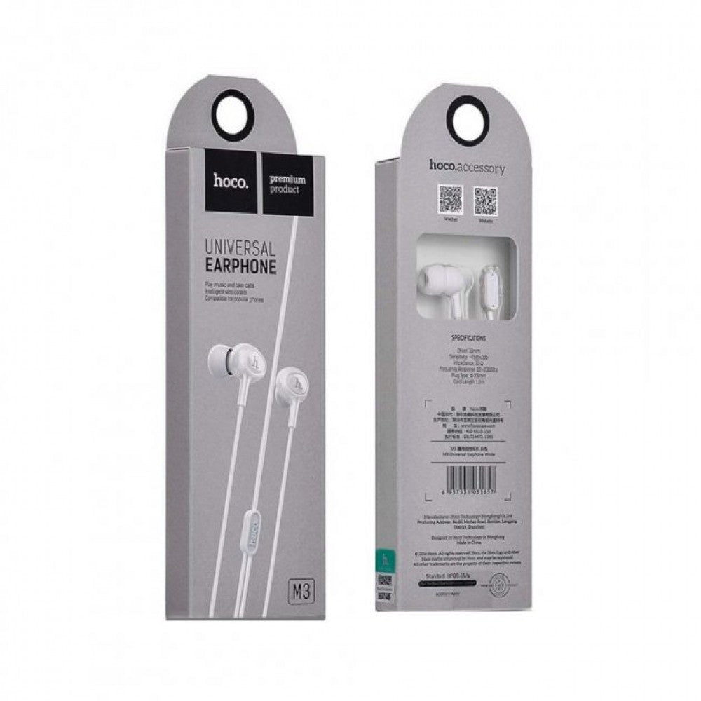 3.5mm Earphones With Mic — Hoco M3 — White