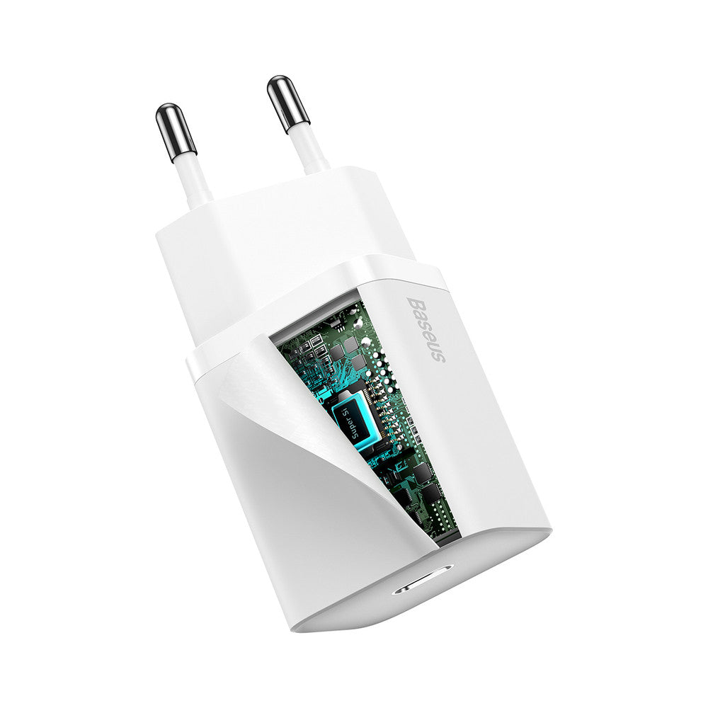 Home Charger | 20W | 1C | C to Lightning Cable (1m) — Baseus (TZCCSUP-B) Super Si Quick Charger — TZCCSUP-B02 White