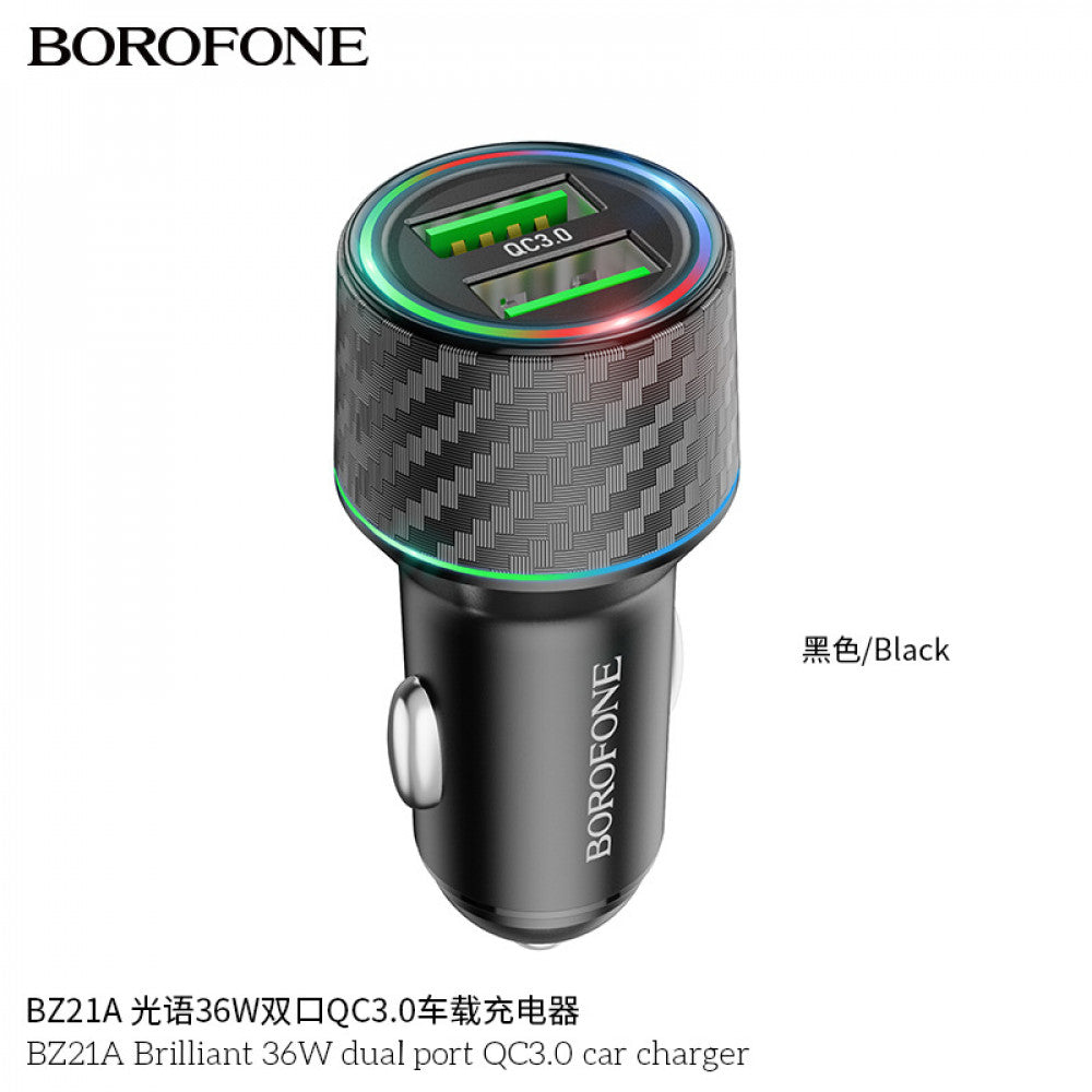 Car Charger | 30W | PD | QC3.0 C to Lightning Cable (1m) — Borofone BZ21 — Black