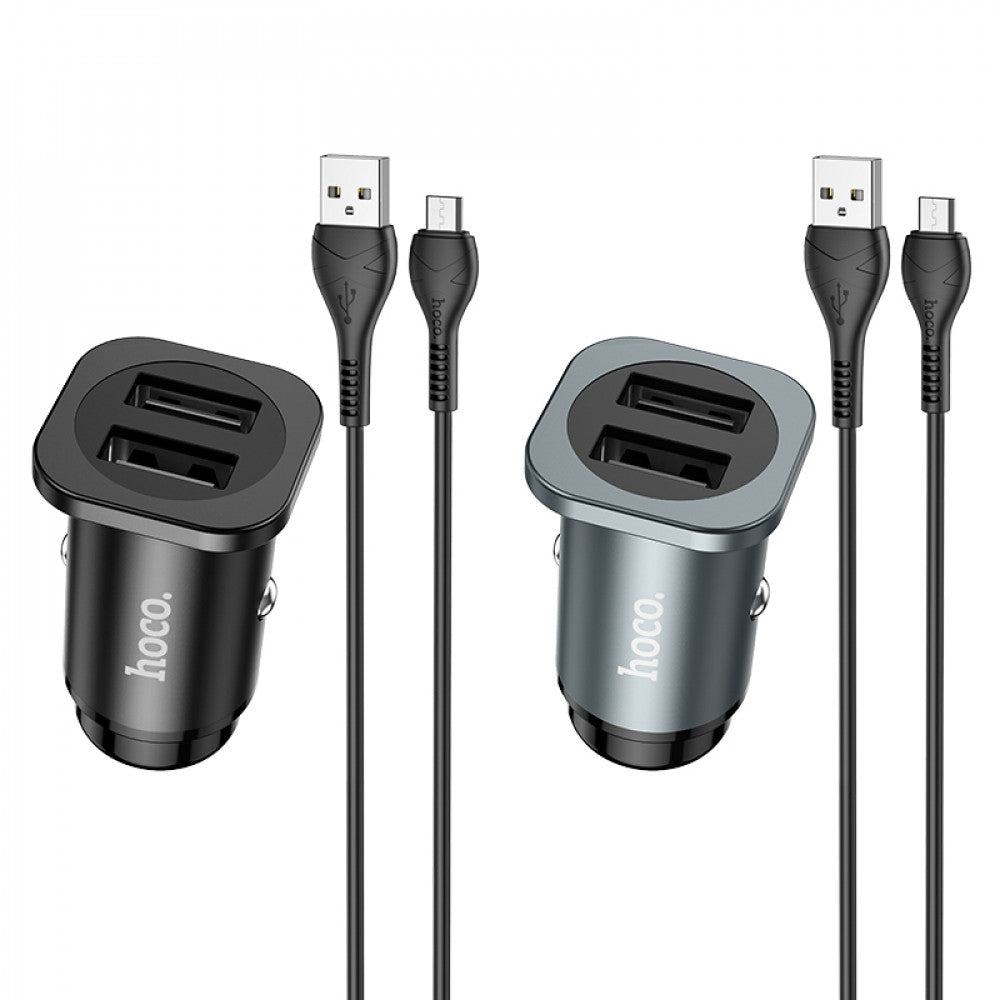 Car Charger | 24W | 2U | USB C Cable (1m) — Hoco NZ4 — Metal Gray