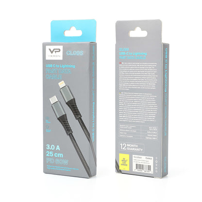 Кабель USB C to Lightning 20W (0.25m) — Veron CL09s Nylon