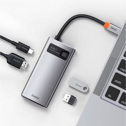 HUB USB C — Baseus(CAHUB-CY0G) Metal Gleam Series 4-in-1 Multifunctional Type-C HUB Docking Station Gray