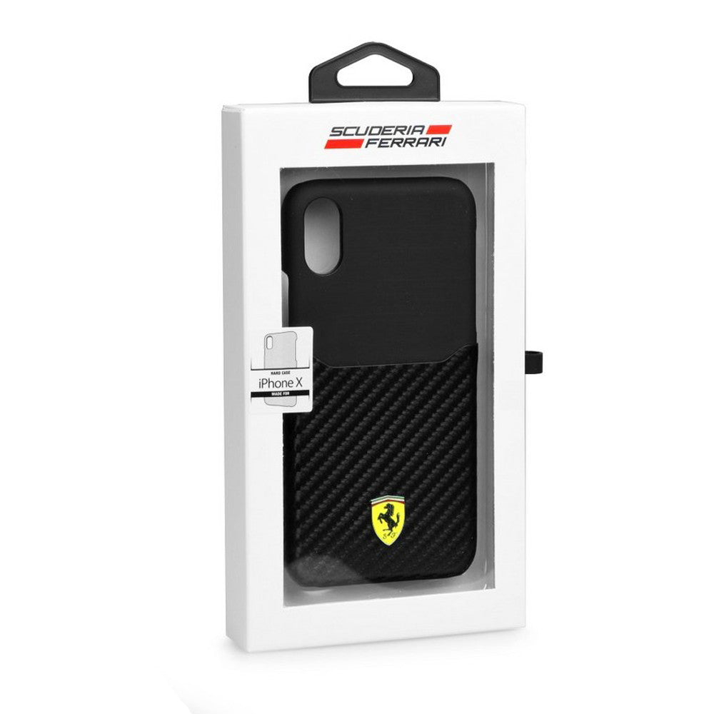 Ferrari SF Carbon with Card Slot Hard Case — iPhone X ; Xs — Black