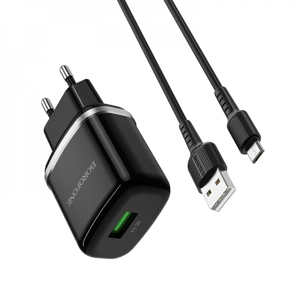 Home Charger | 18W | QC3.0 | Micro Cable (1m) — Borofone BA36A — Black