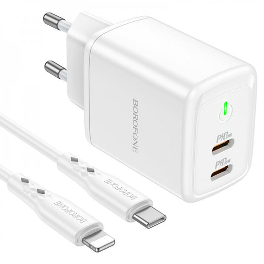 Home Charger | 35W | 2 PD3.0 | C to Lightning Cable (1m) — Borofone BN9 — White