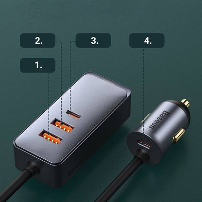 Car Charger | 120W | 2U | 2C | Extension Cord — Baseus (CCBT-A0G) Share Together PPS multi-port Fast charging Gray — CCBT-AOG Gray