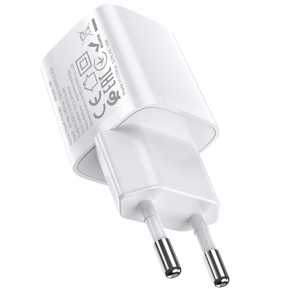 Home Charger | 2.4A | 2U | Micro Cable (1m) — Hoco N8 — White