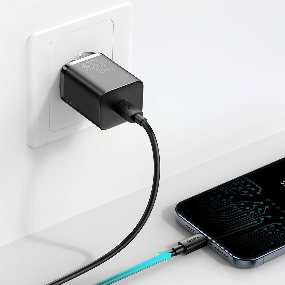 Home Charger | 20W | 1C | C to Lightning Cable (1m) — Baseus (TZCCSUP-B) Super Si Quick Charger — TZCCSUP-B01 Black