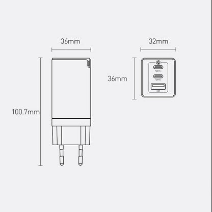 Home Charger | 65W | GaN3 | 1U | 2C | C to C Cable (1m) — Baseus (CCGP0501) Pro Fast Charger — CCGP050102 White