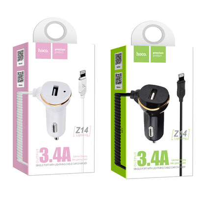 Car Charger | 3.4A | 1U | Lightning Cable (1m) — Hoco Z14 — Black