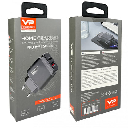 Home Charger | 20W | PD | QC3.0 — Veron VR-C12 — White