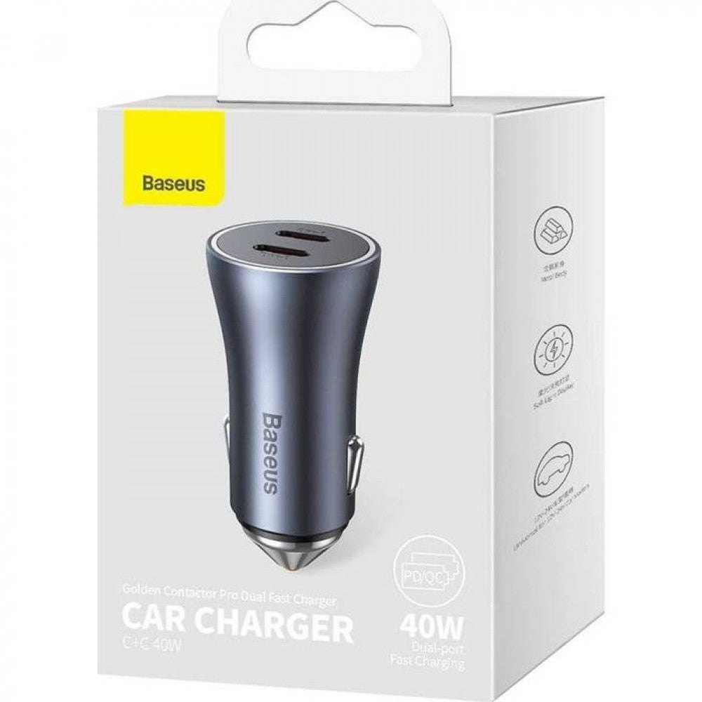 Car Charger | 40W | 2C — Baseus (CGJP0000) Golden Contactor Pro Dual Fast Charger Blue — CGJP000013 Dark Blue