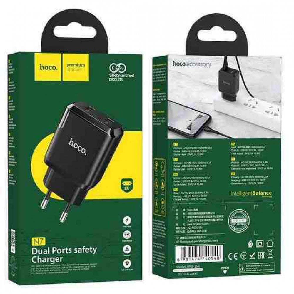 Home Charger | 2.1A | 2U — Hoco N7 — Black