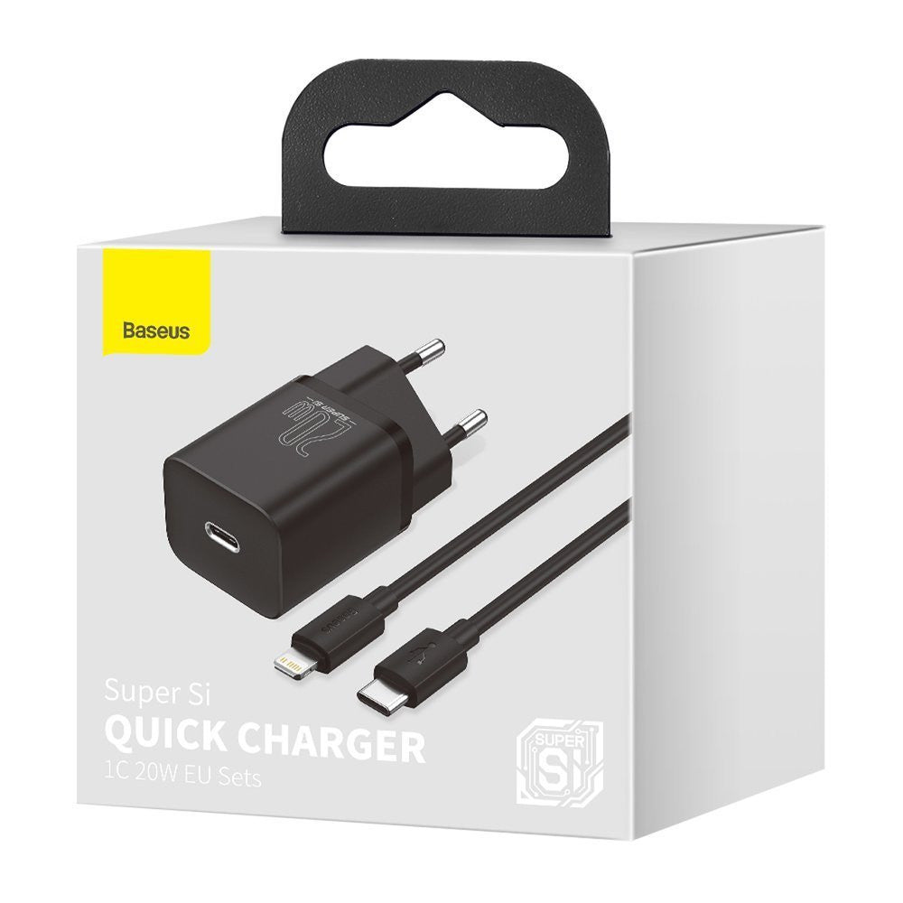 Home Charger | 20W | 1C | C to Lightning Cable (1m) — Baseus (TZCCSUP-B) Super Si Quick Charger — TZCCSUP-B01 Black