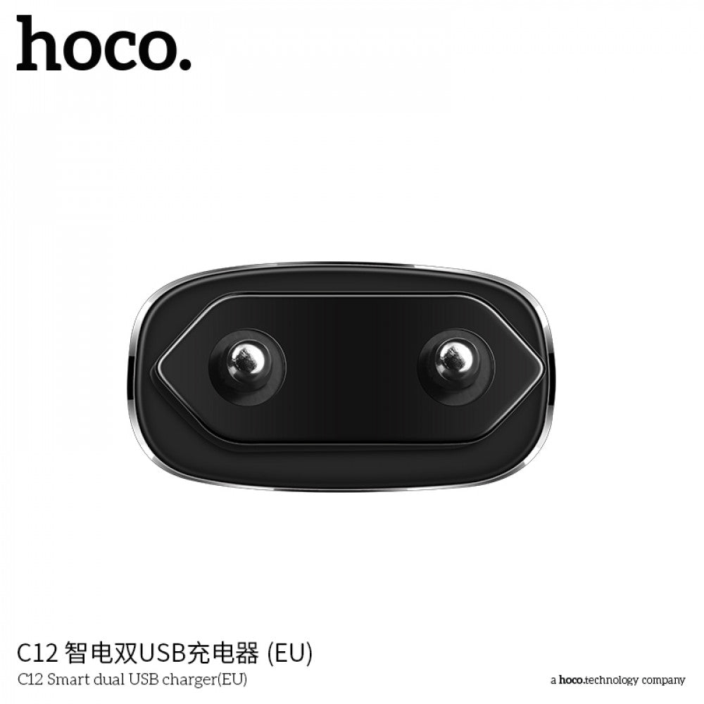 Home Charger | 2.4A | 2U | Lightning Cable (1m) — Hoco C12 Black