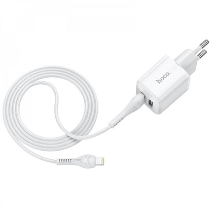 Home Charger | 2.4A | 2U | Lightning Cable (1m) — Hoco N8 — White