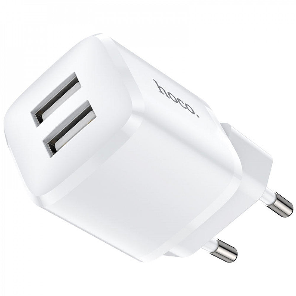 Home Charger | 2.4A | 2U | USB C Cable (1m) — Hoco N8 — White