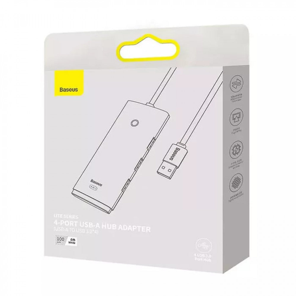 HUB Adapter — Baseus(WKQX0301) Lite Series 4-Port USB-A  (USB-A to USB 3.0*4 ) 1m — WKQX030102 White