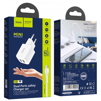 Home Charger | 2.4A | 2U | Micro Cable (1m) — Hoco N8 — White