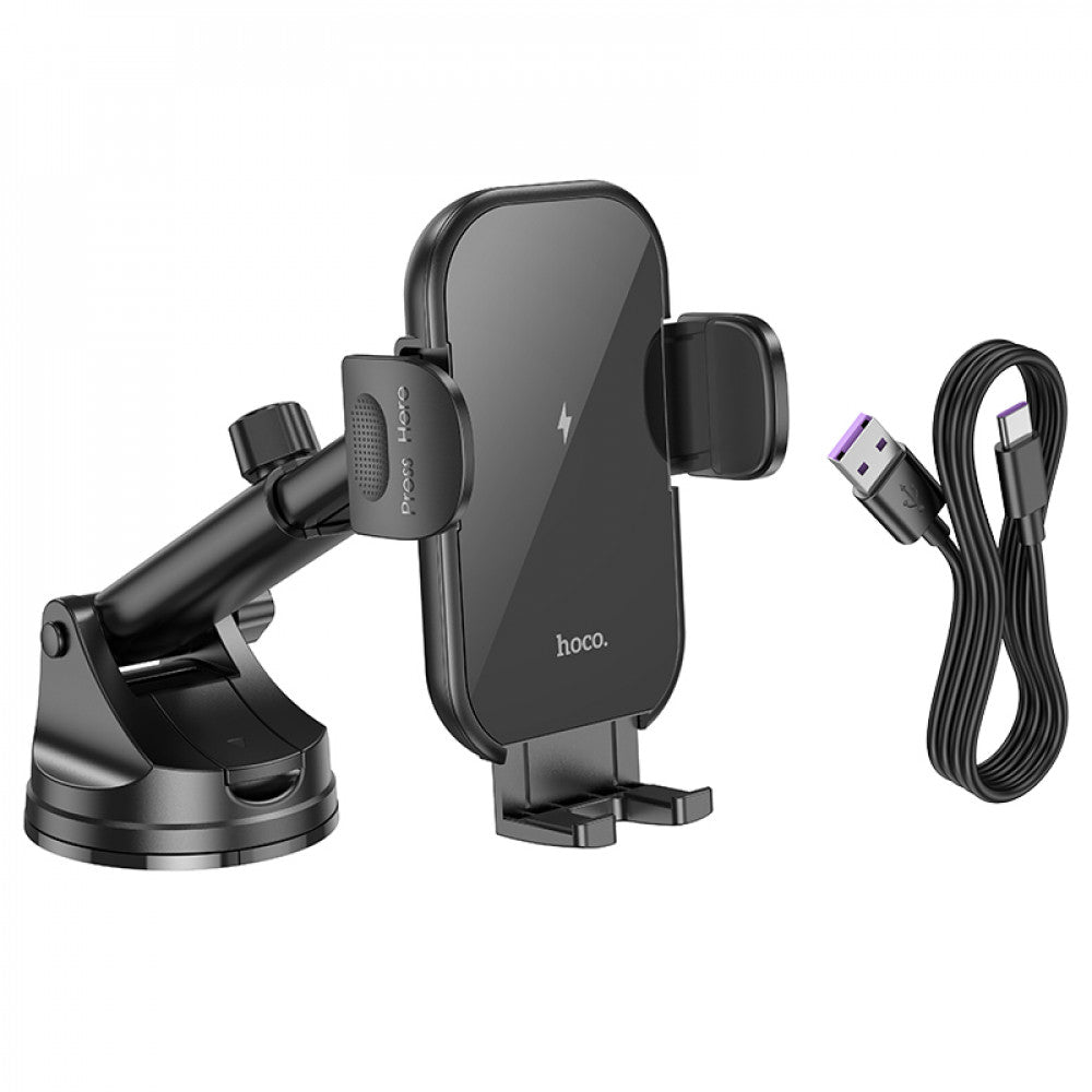 Car Holder — Hoco HW5 Journey wireless fast charging (center console) — Black