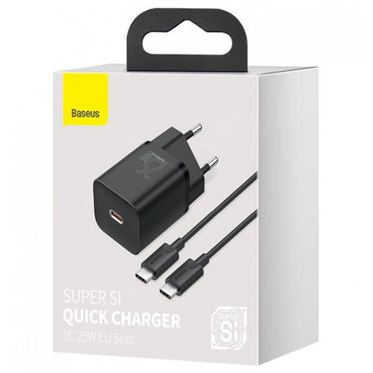 Home Charger | 25W | 1C | C to C Cable (1m) — Baseus (TZCCSUP-L) Super Si Quick Charger — TZCCSUP-L01 Black