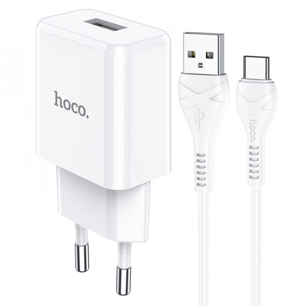 Home Charger | 2.1A | 1U | USB C Cable (1m) — Hoco N9 — White