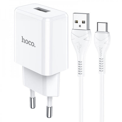 Home Charger | 2.1A | 1U | USB C Cable (1m) — Hoco N9 — White