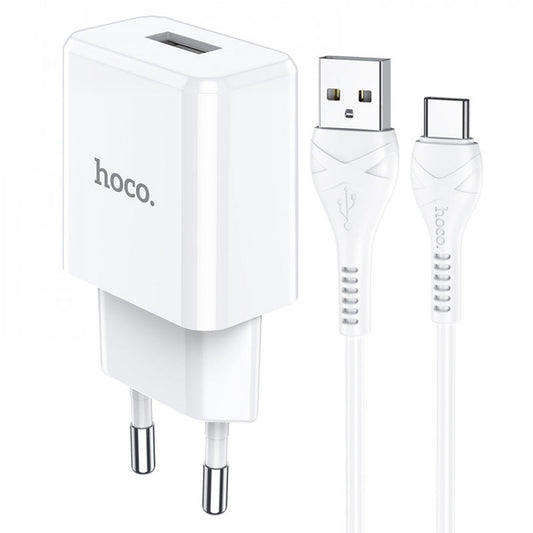 Home Charger | 2.1A | 1U | USB C Cable (1m) — Hoco N9 — White