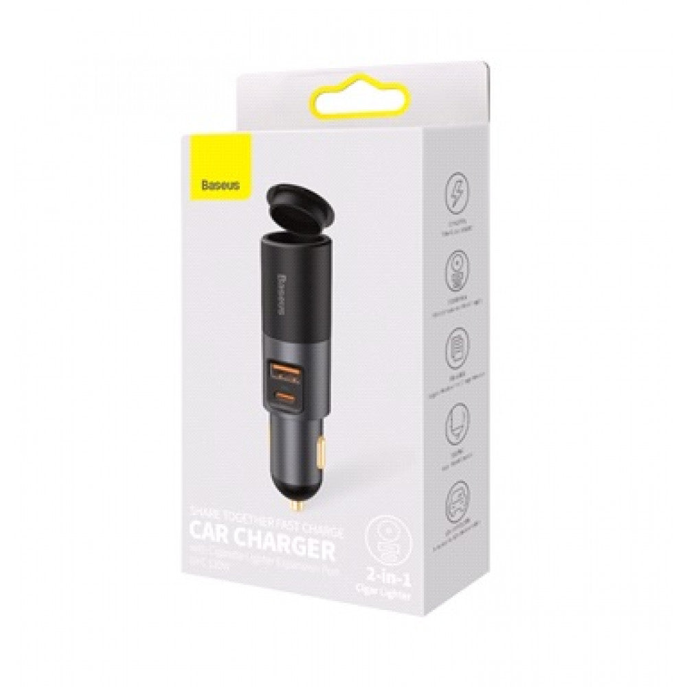 Car Charger | 120W | 1U | 1C — Baseus (CCBT-C0G) Share Together Fast Charge with Cigarette Lighter Expansion Port Gray