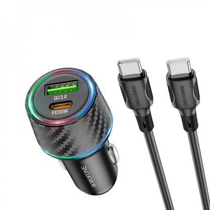 Car Charger | 30W | PD | QC3.0 USB C Cable (1m) — Borofone BZ21 — Black