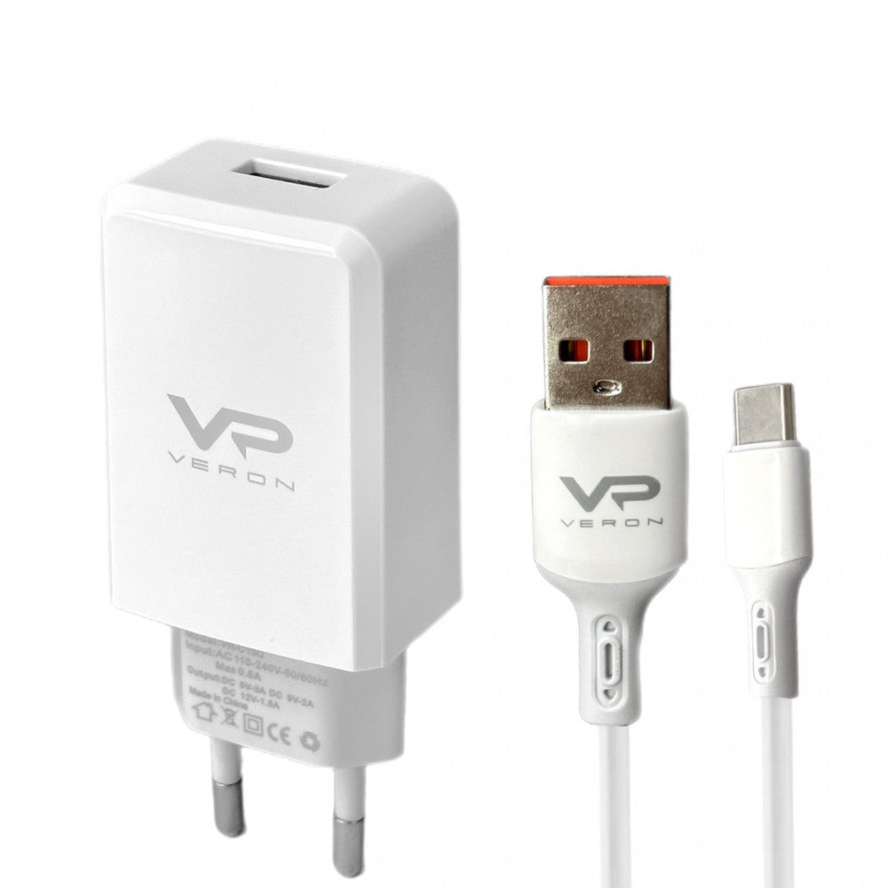 Home Charger | 18W | 1U | USB C Cable (1m) — Veron VR-C13Q — White