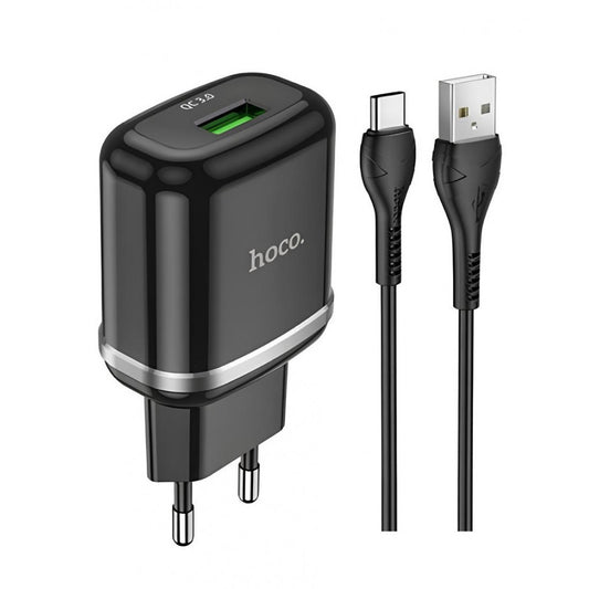 Home Charger | 18W | QC3.0 | USB C Cable (1m) — Hoco N3 — Black