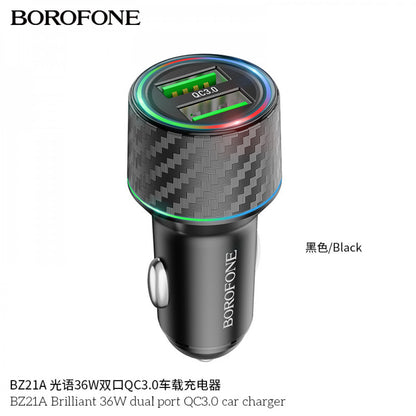 Car Charger | 30W | PD | QC3.0 USB C Cable (1m) — Borofone BZ21 — Black