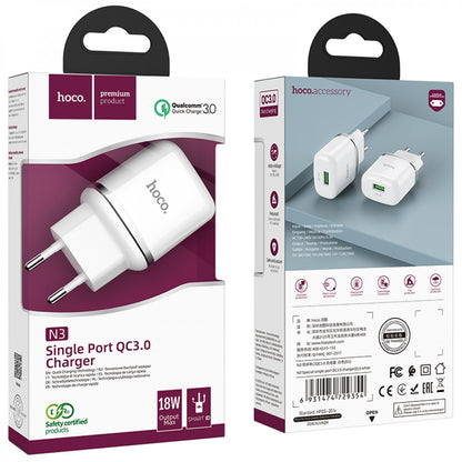 Home Charger | 18W | QC3.0 — Hoco N3 — White