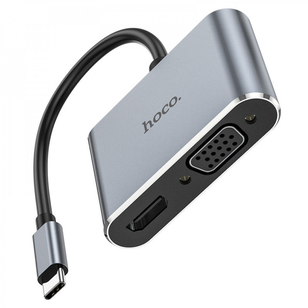 Adapter USB C To HDMI & VGA — Hoco HB29 — Metal Gray