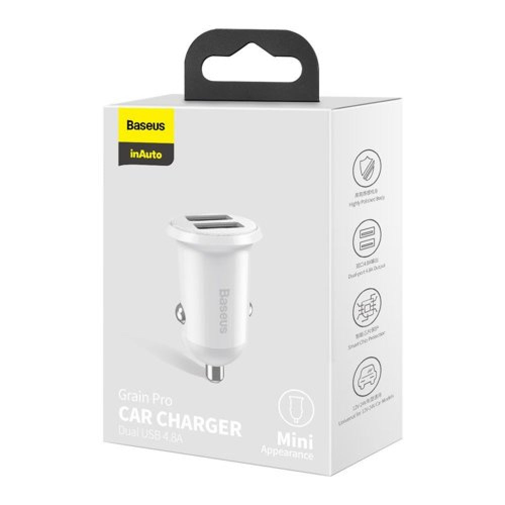 Car Charger | 4.8A | 2U — Baseus (CCALLP-01) Grain Pro — CCALLP-02 White