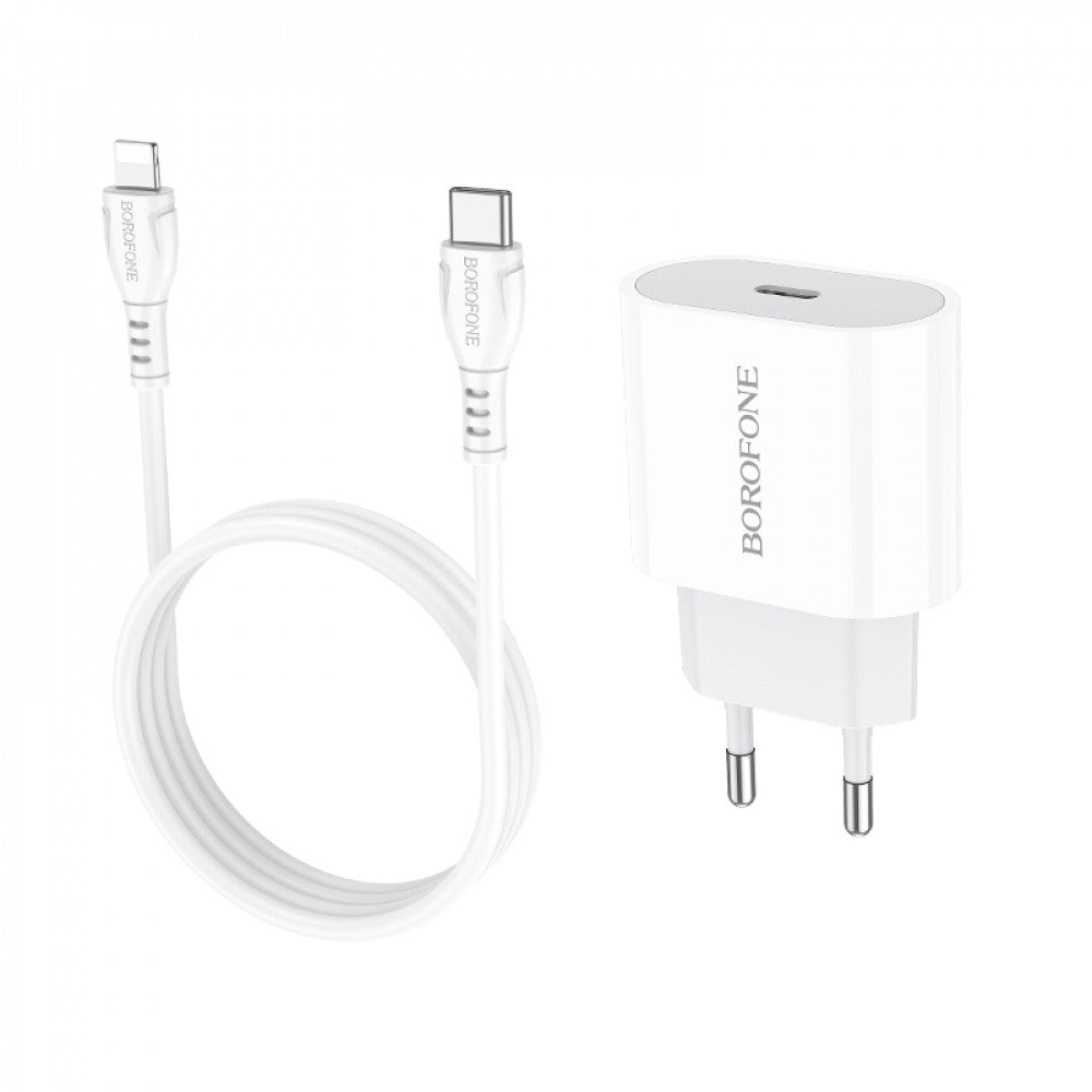 Home Charger | 2.1A | PD3.0 | C to Lightning Cable (1m) — Borofone BA61A — White