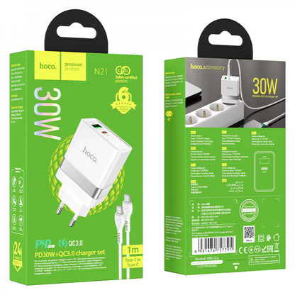 Home Charger | 30W | PD | QC3.0 — Hoco N21 pro — White