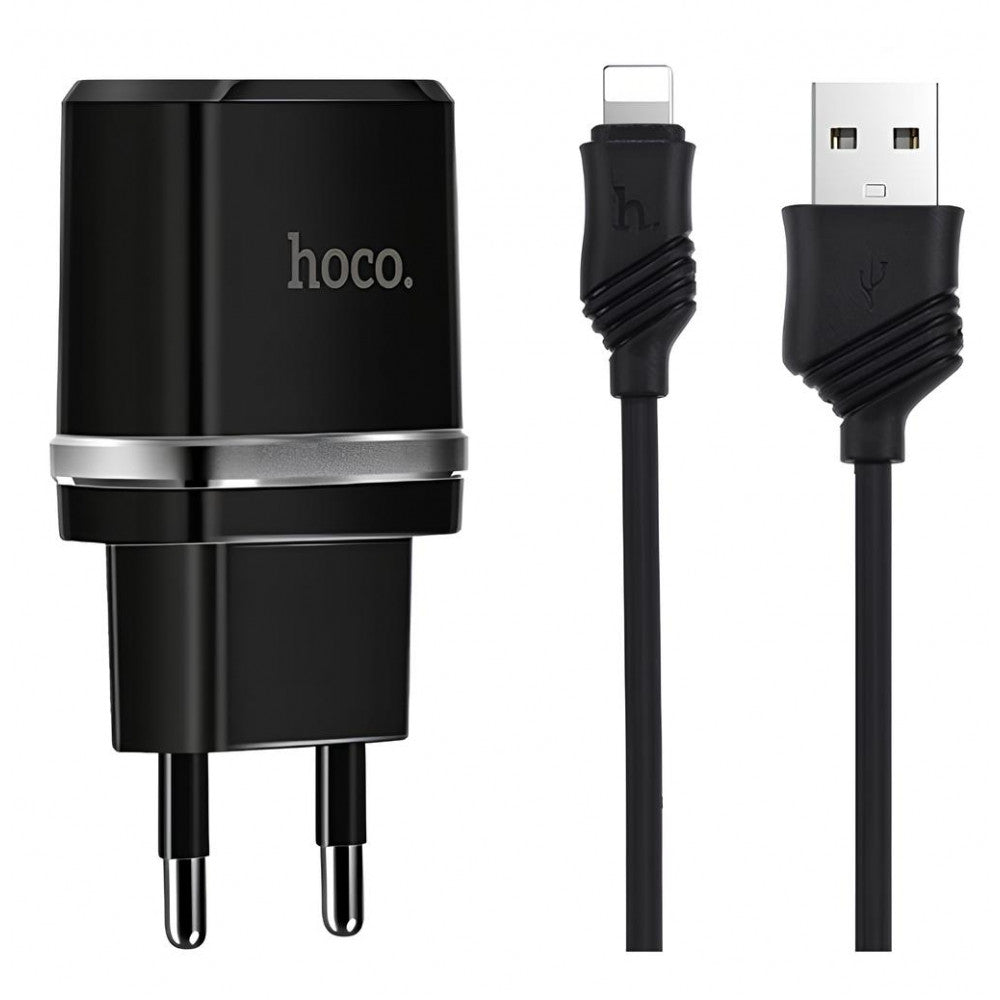 Home Charger | 2.4A | 2U | Lightning Cable (1m) — Hoco C12 Black