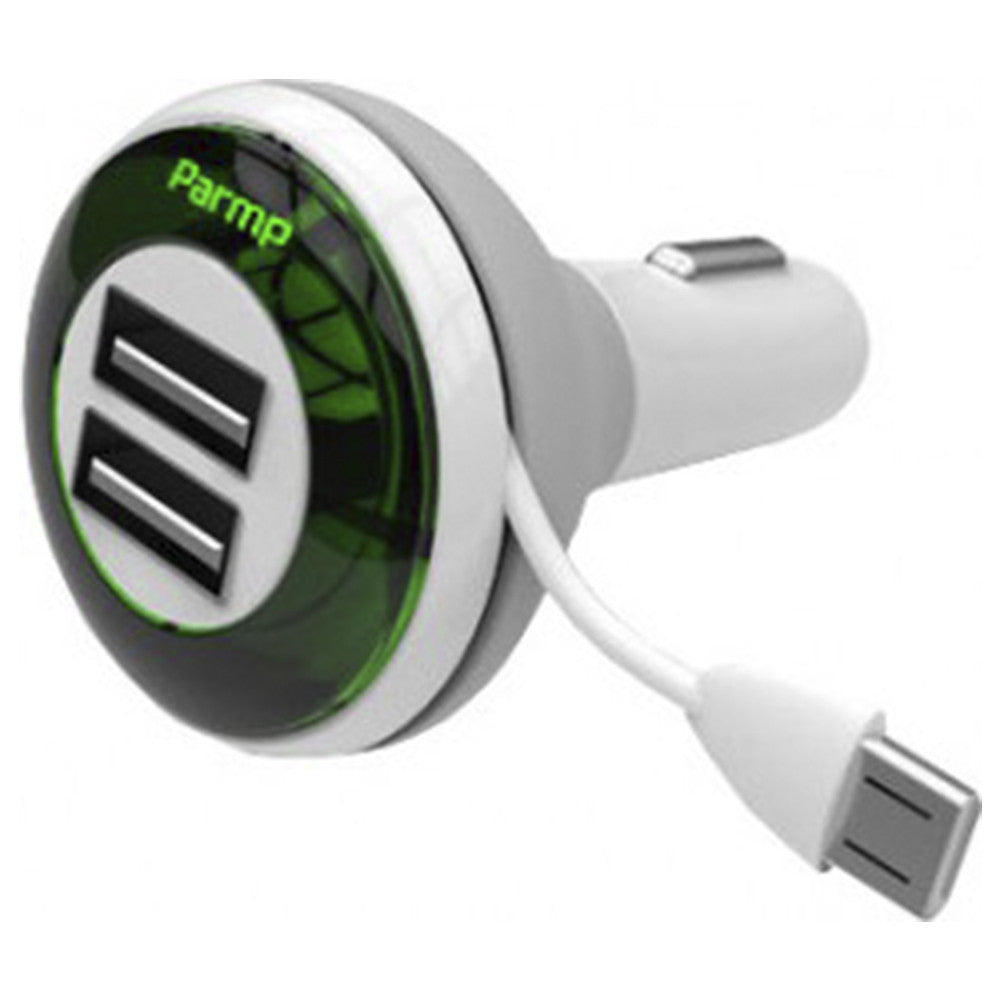 Car Charger | 4.0A | 2U | 4 in 1 Cable (1m) — Parmp (DCDU-06CB) Green