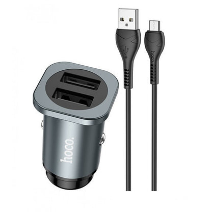 Car Charger | 24W | 2U | USB C Cable (1m) — Hoco NZ4 — Metal Gray