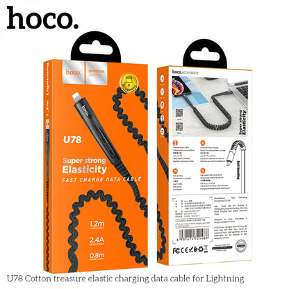 Кабель Lightning 2A (1.2m) — Hoco U78 Elastic Black — Black