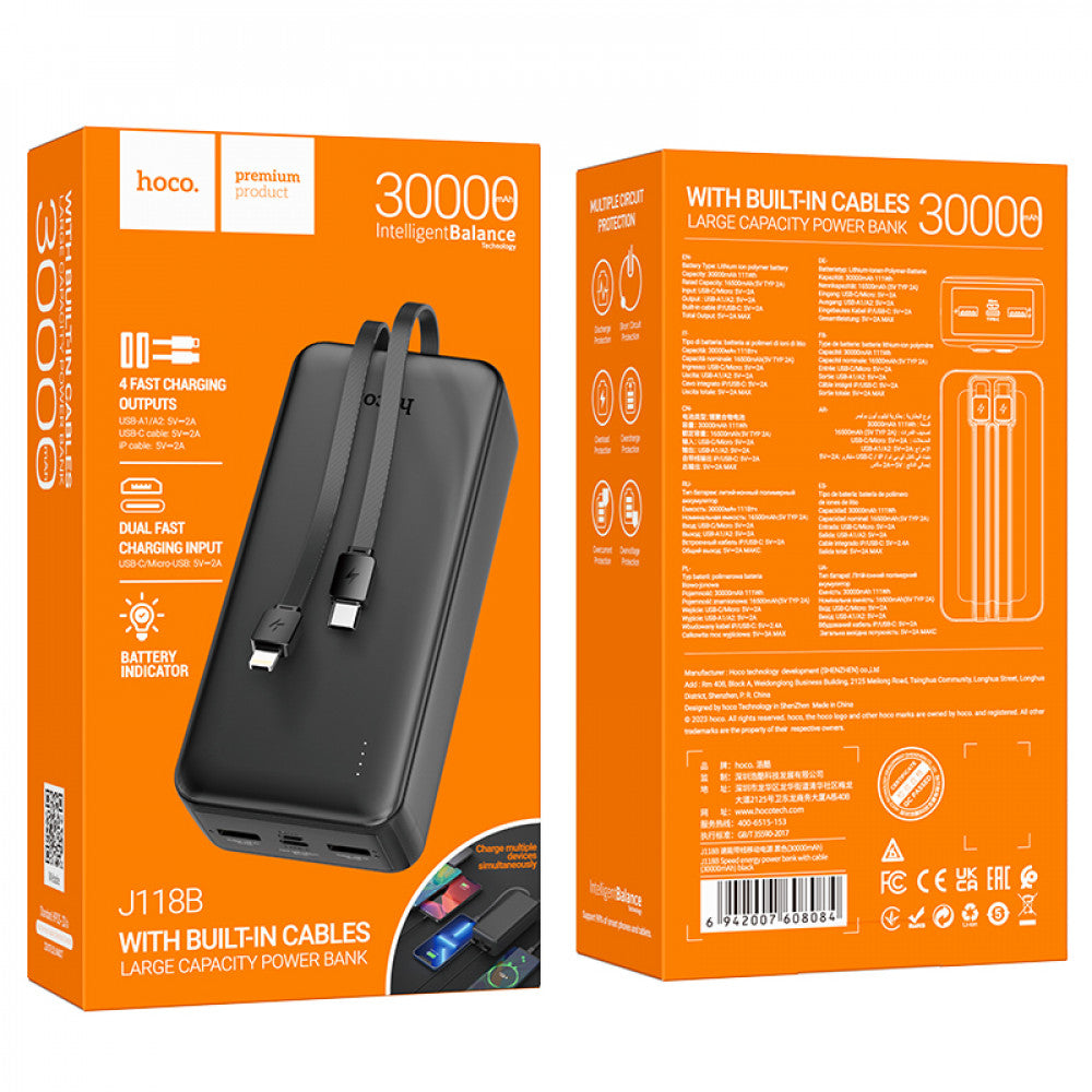 Power Bank 30000 mAh | PD20W+QC3.0 — Hoco J118B  — Black