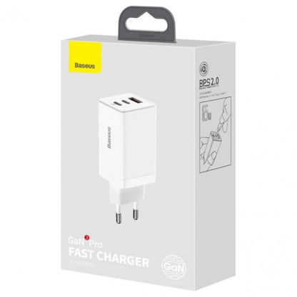 Home Charger | 65W | GaN3 | 1U | 2C | C to C Cable (1m) — Baseus (CCGP0501) Pro Fast Charger — CCGP050102 White