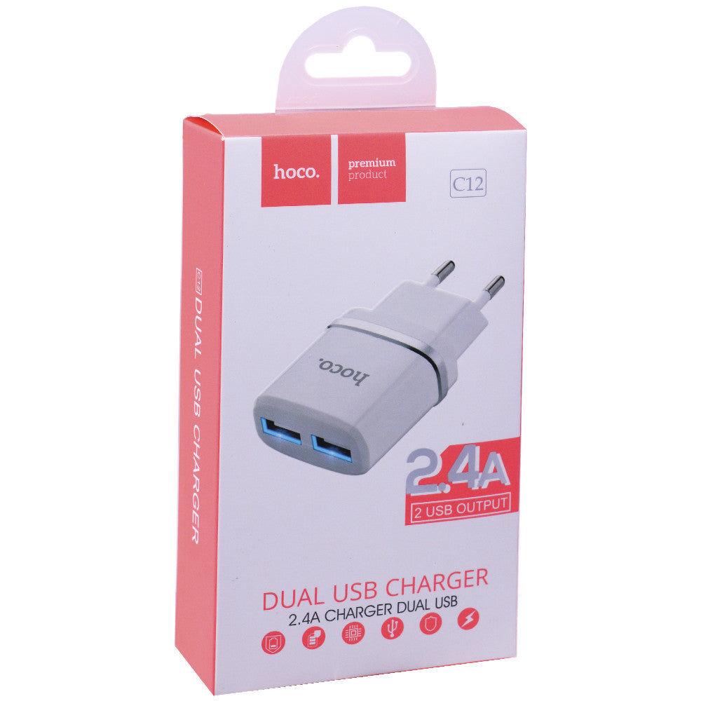 Home Charger | 2.4A | 2U — Hoco C12 White