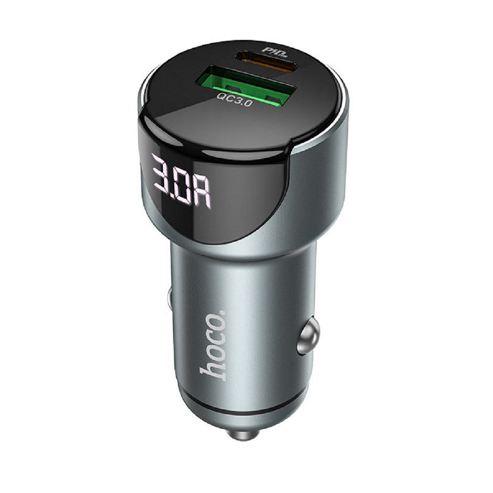 Car Charger | 20W | PD | QC3.0 | Digital Display — Hoco Z42 — Metal Gray