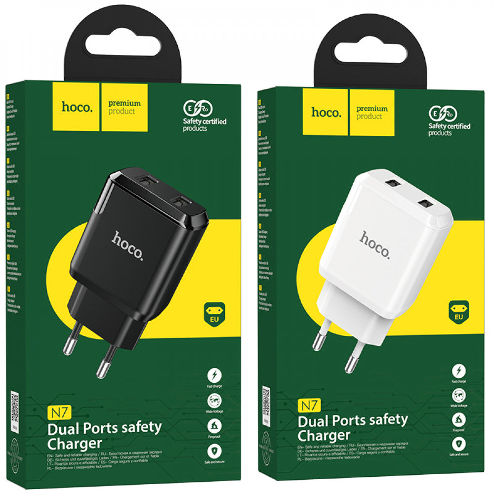 Home Charger | 2.1A | 2U — Hoco N7 — Black